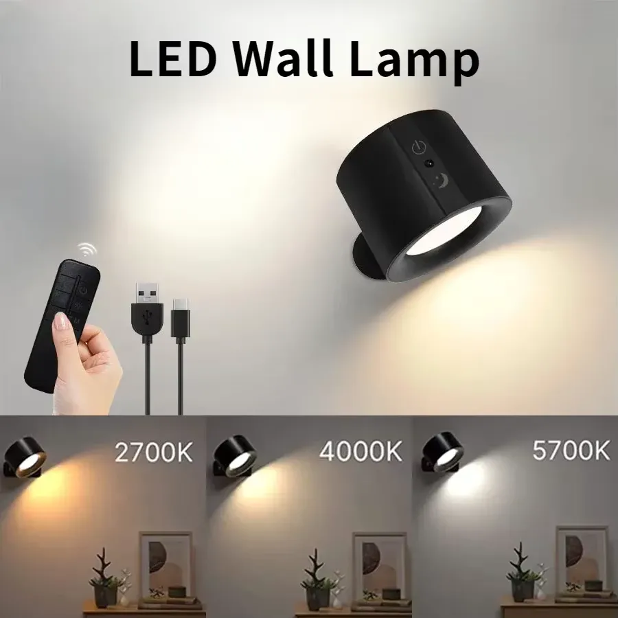 LED Wall Sconces Light Touch Control Double Head Wall Lamp 360 Rotatable 3Colors